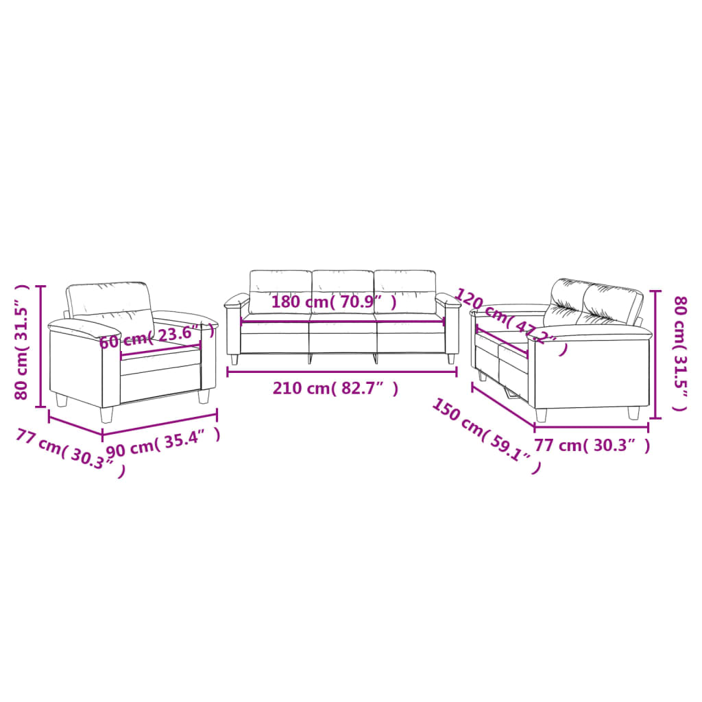 3-dijelni set sofa s jastucima tamnosivi od mikrovlakana