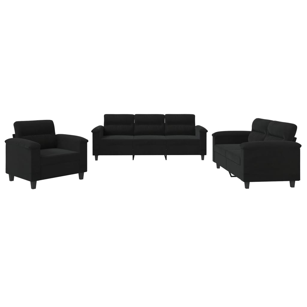 3-dijelni set sofa s jastucima crni od mikrovlakana