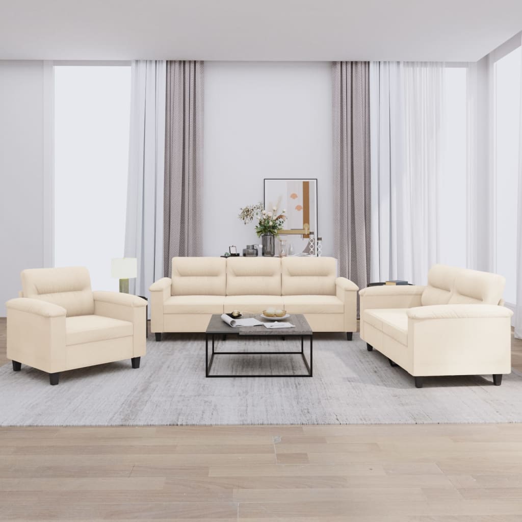 3-dijelni set sofa s jastucima bež tkanina od mikrovlakana