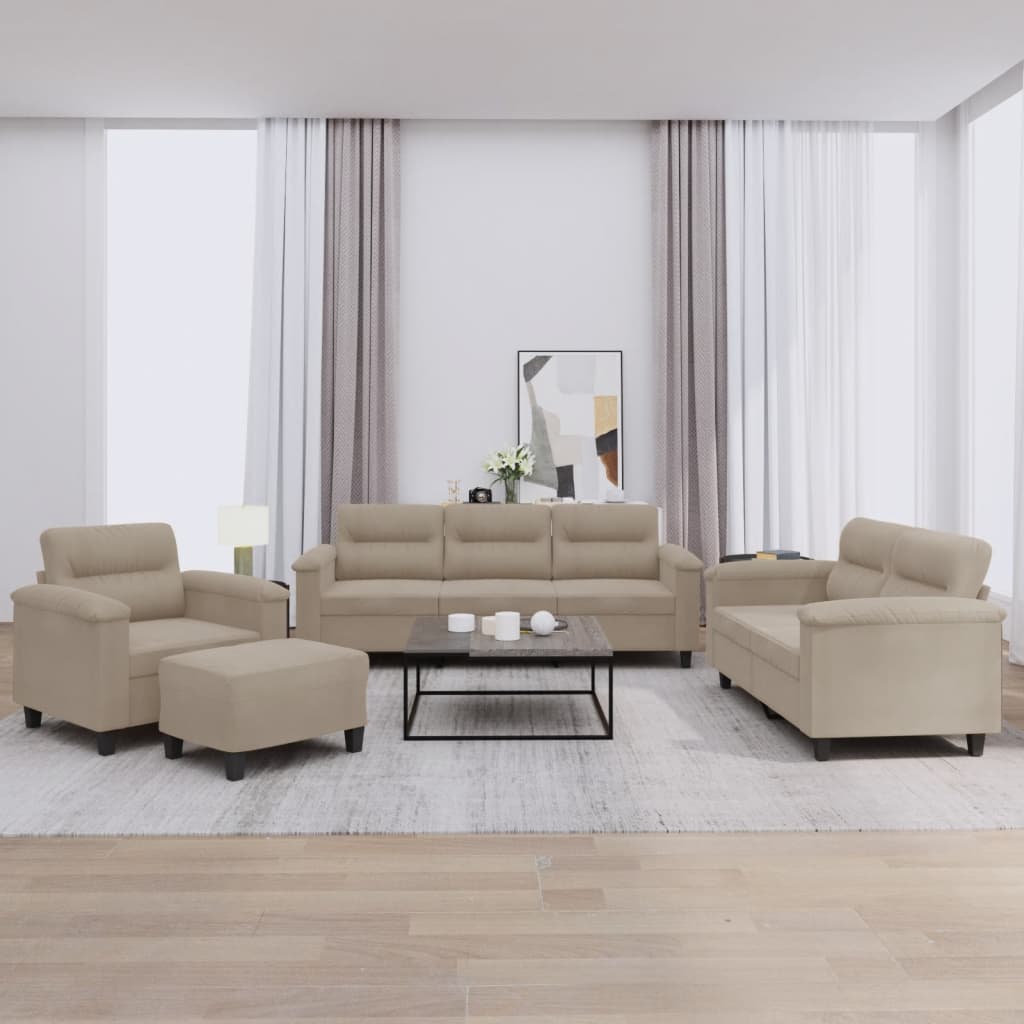 4-dijelni set sofa s jastucima, taupe mikrofibra tkanina
