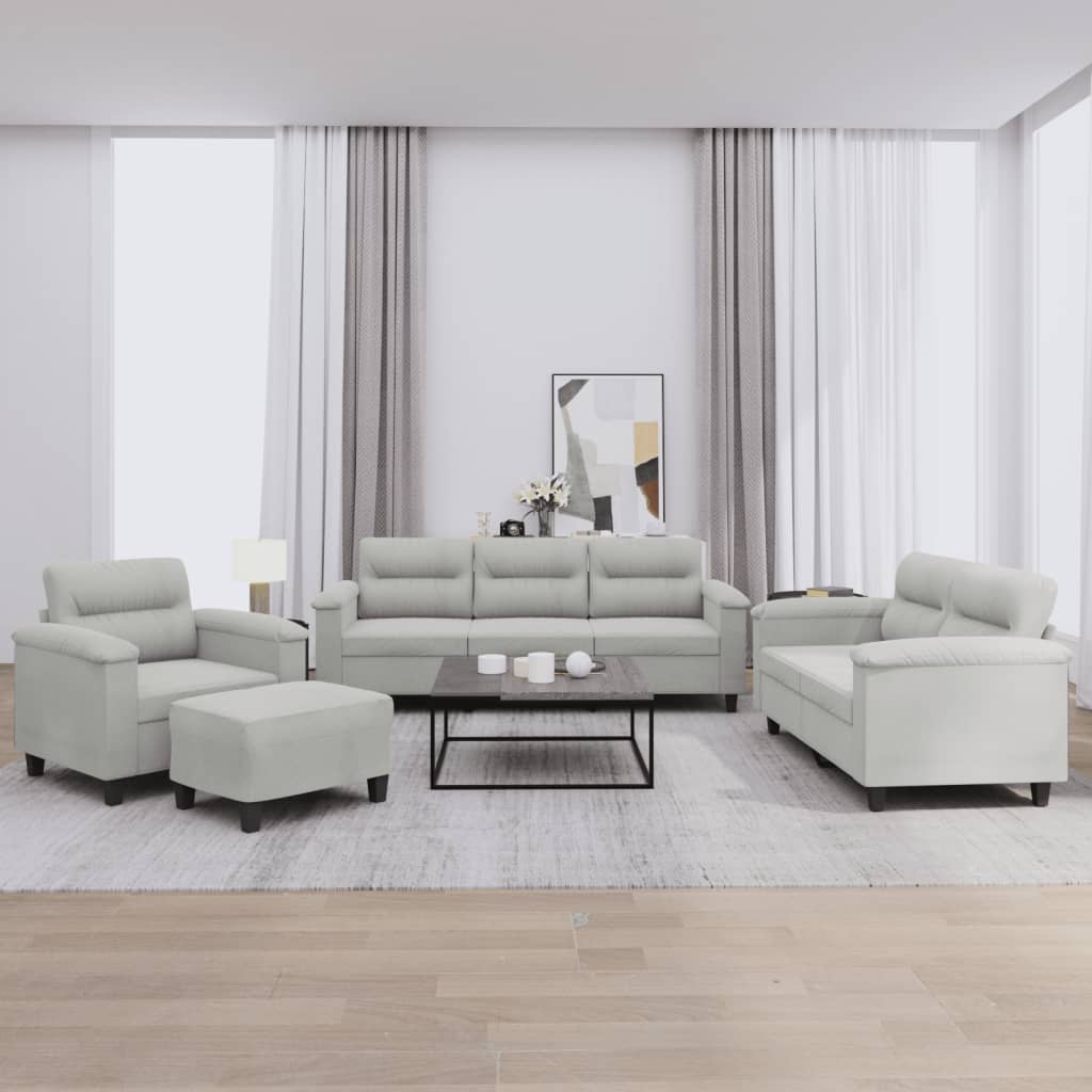 4-dijelni set sofa s jastucima svjetlosivi od mikrovlakana