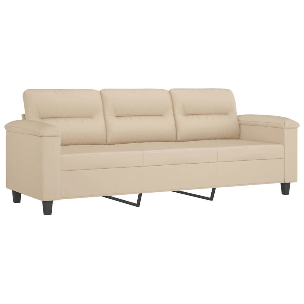 3-dijelni set sofa s jastucima krem od mikrovlakana