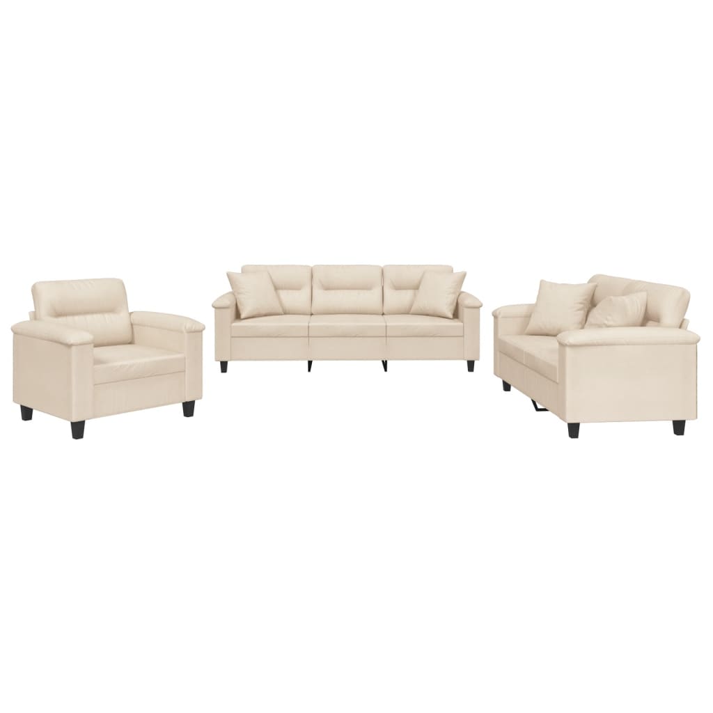 3-dijelni set sofa s jastucima bež od mikrovlakana