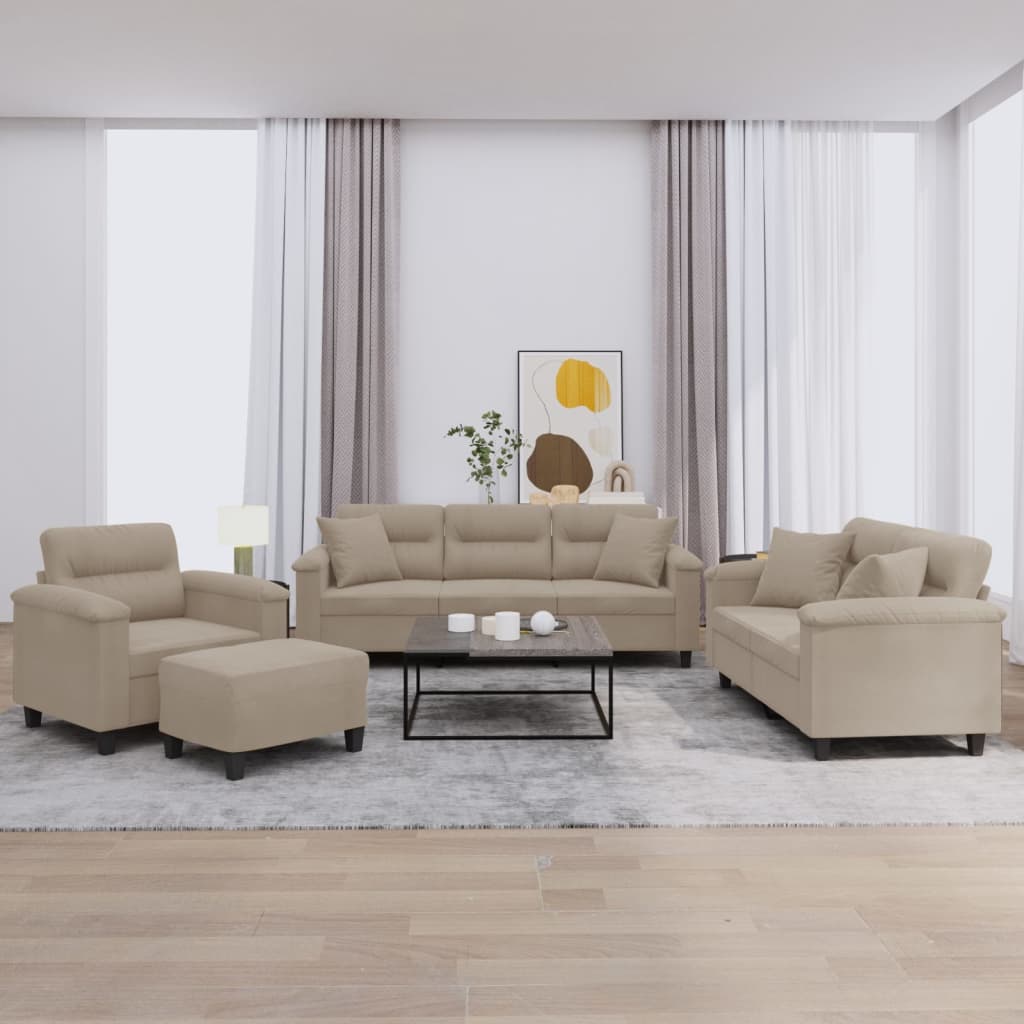 4-dijelni set sofa s jastucima smeđesivi od mikrovlakana