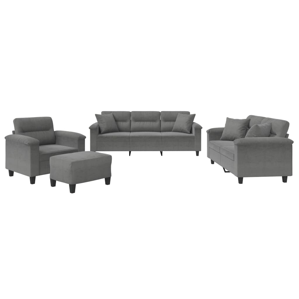 4-dijelni set sofa s jastucima tamnosivi od mikrovlakana