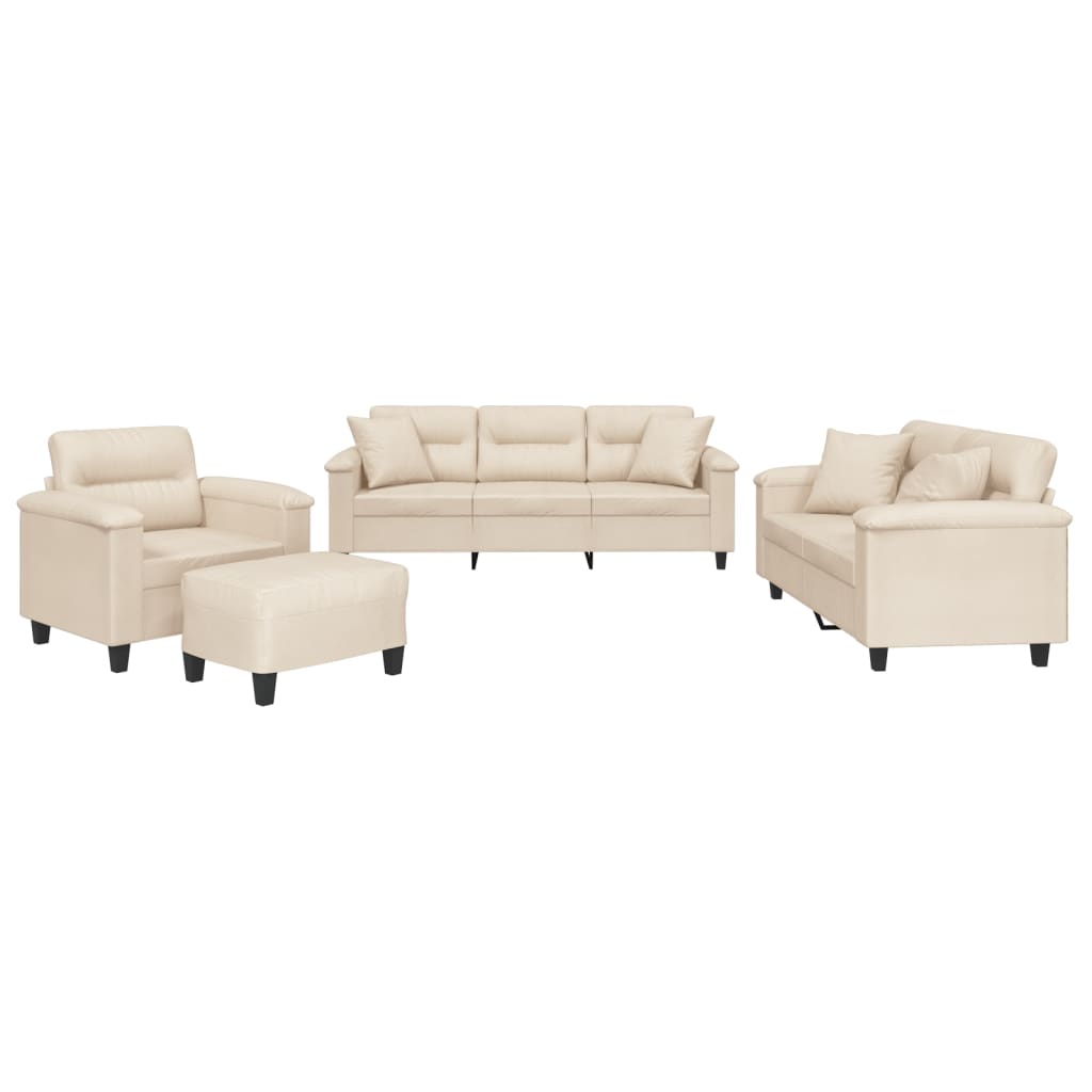4-dijelni set sofa s jastucima bež od mikrovlakana