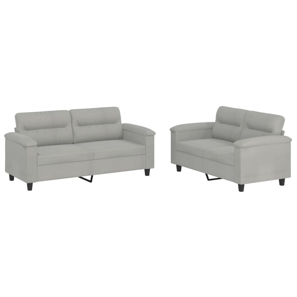 2-dijelni set sofa s jastucima svjetlosivi od mikrovlakana
