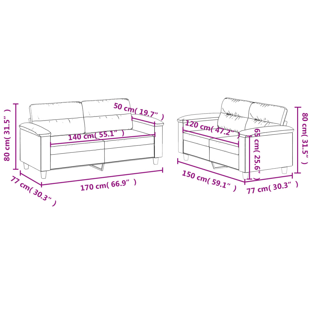 2-dijelni set sofa s jastucima tamnosivi od mikrovlakana