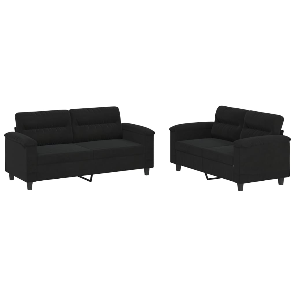 2-dijelni set sofa s jastucima crni od mikrovlakana