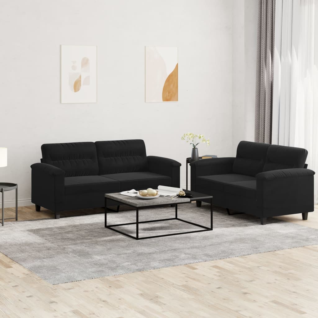 2-dijelni set sofa s jastucima crni od mikrovlakana