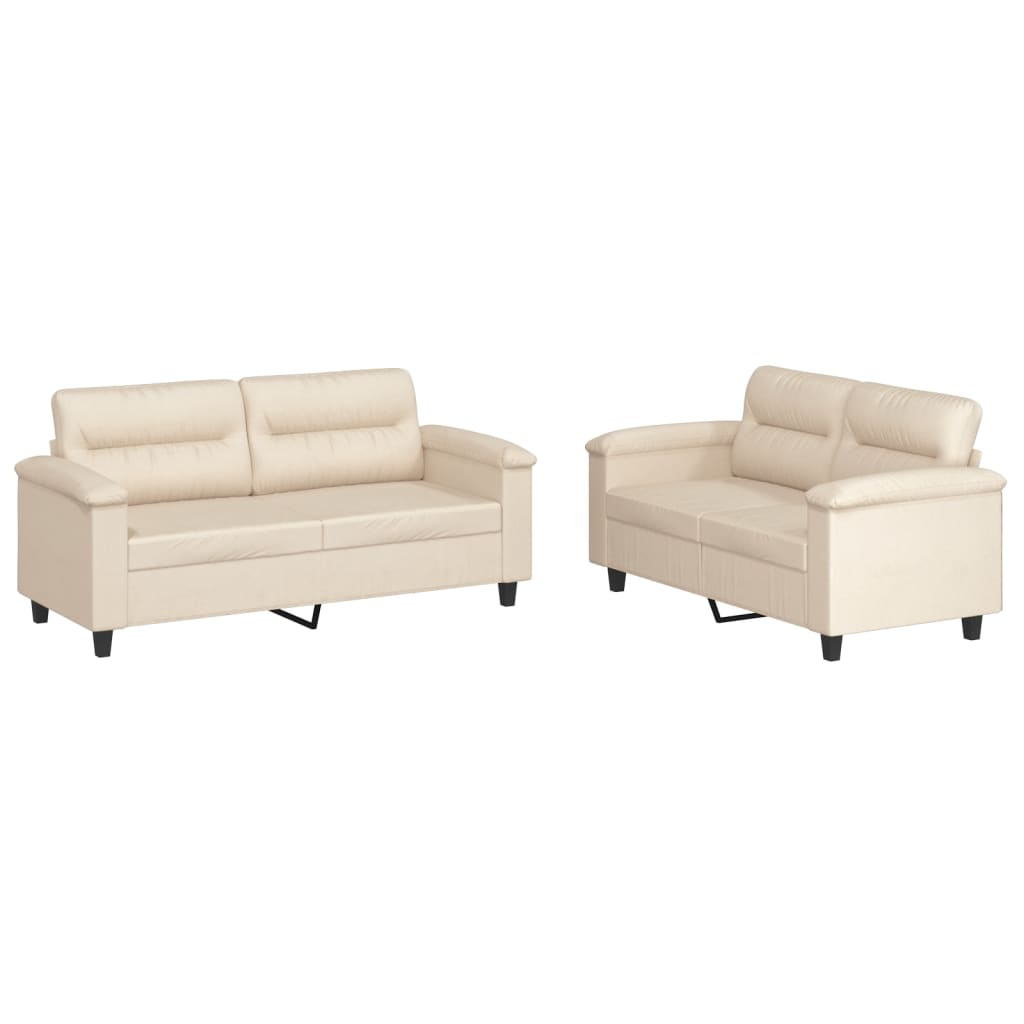 2-dijelni set sofa s jastucima bež od mikrovlakana