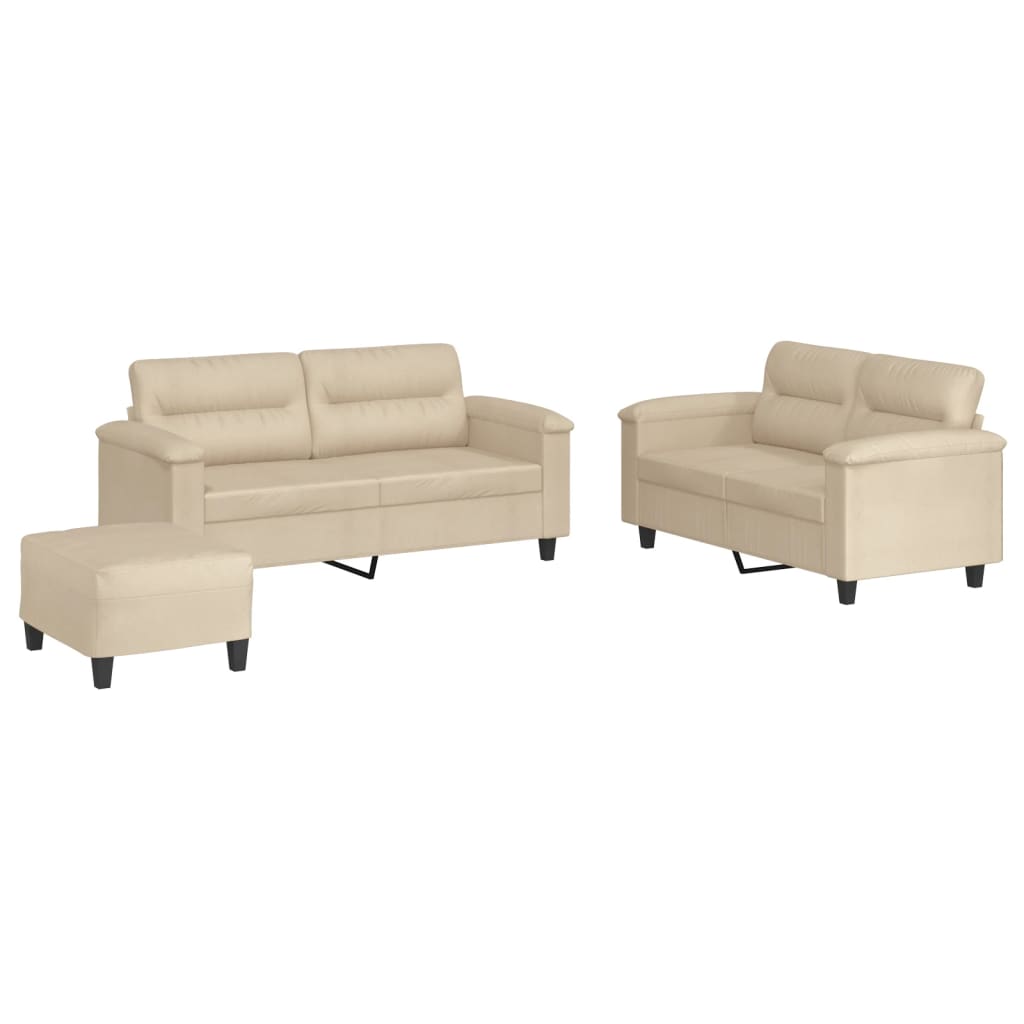3-dijelni set sofa s jastucima krem od mikrovlakana