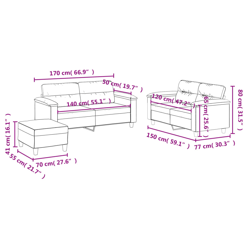 3-dijelni set sofa s jastucima bež tkanina od mikrovlakana