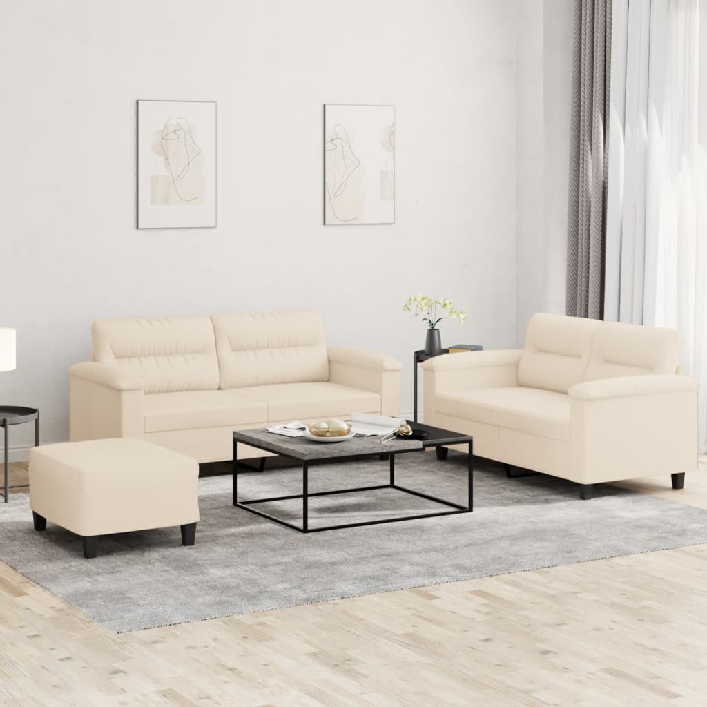 3-dijelni set sofa s jastucima bež tkanina od mikrovlakana
