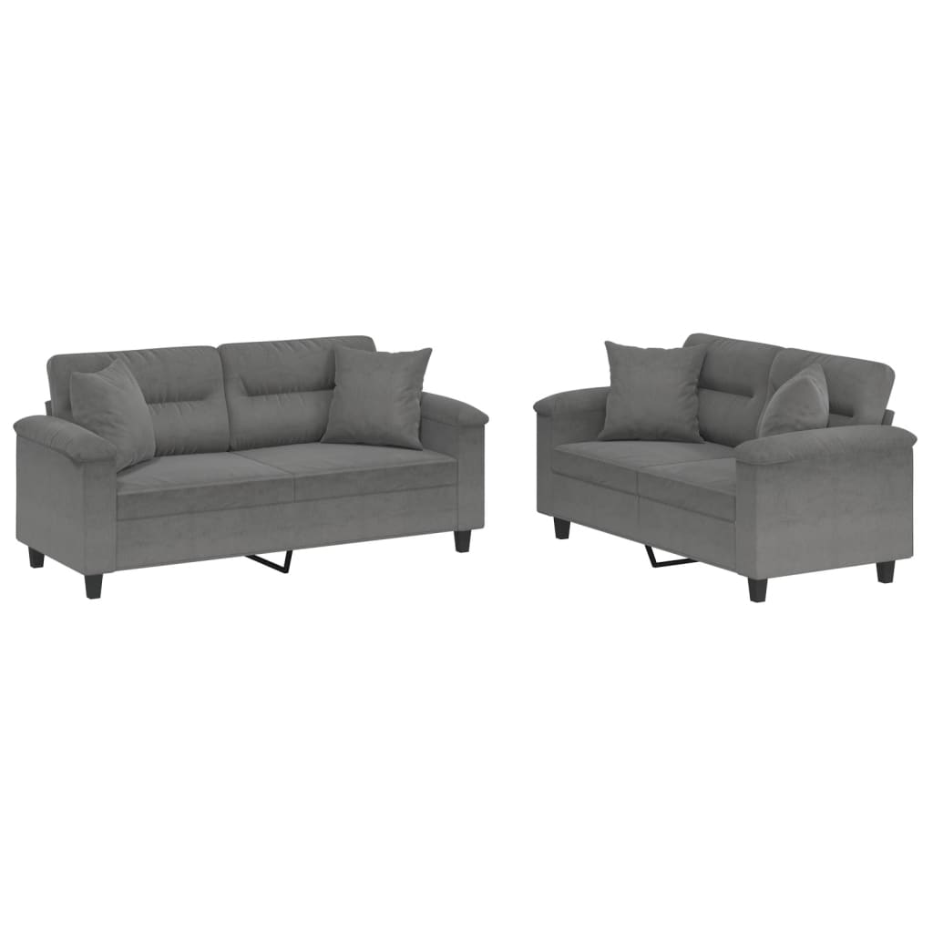 2-dijelni set sofa s jastucima tamnosivi od mikrovlakana