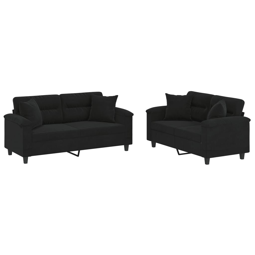 2-dijelni set sofa s jastucima crni od mikrovlakana