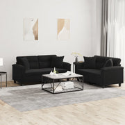 2-dijelni set sofa s jastucima crni od mikrovlakana