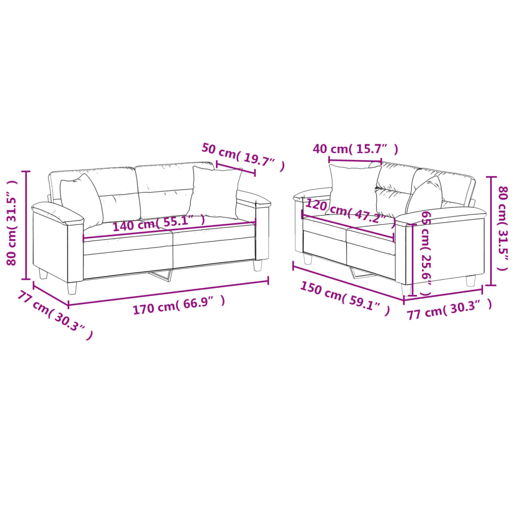 2-dijelni set sofa s jastucima bež od mikrovlakana