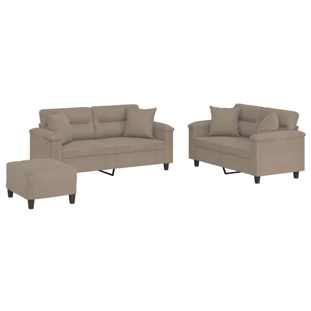 3-dijelni set sofa s jastucima smeđesivi od mikrovlakana