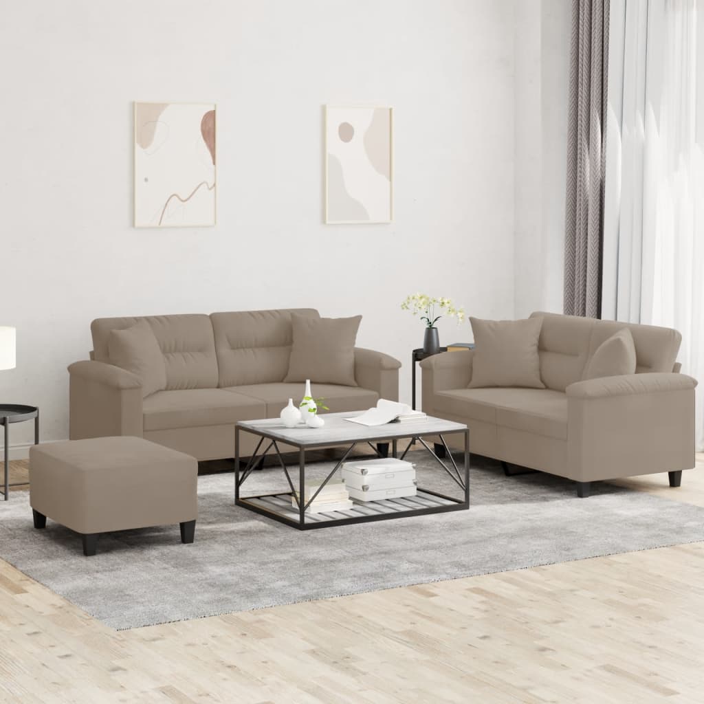 3-dijelni set sofa s jastucima smeđesivi od mikrovlakana