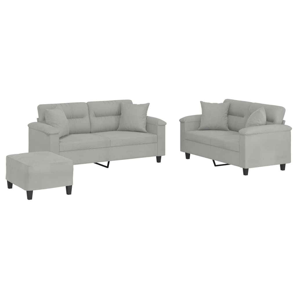 3-dijelni set sofa s jastucima svjetlosivi od mikrovlakana