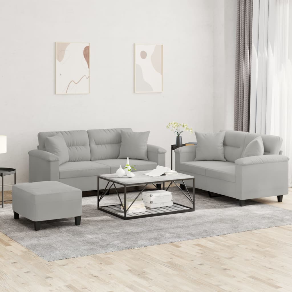3-dijelni set sofa s jastucima svjetlosivi od mikrovlakana