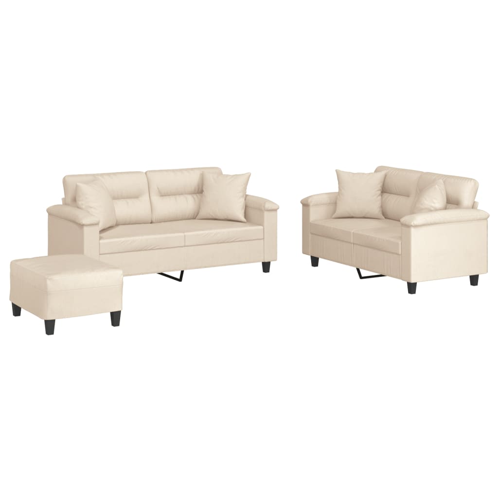 3-dijelni set sofa s jastucima bež od mikrovlakana