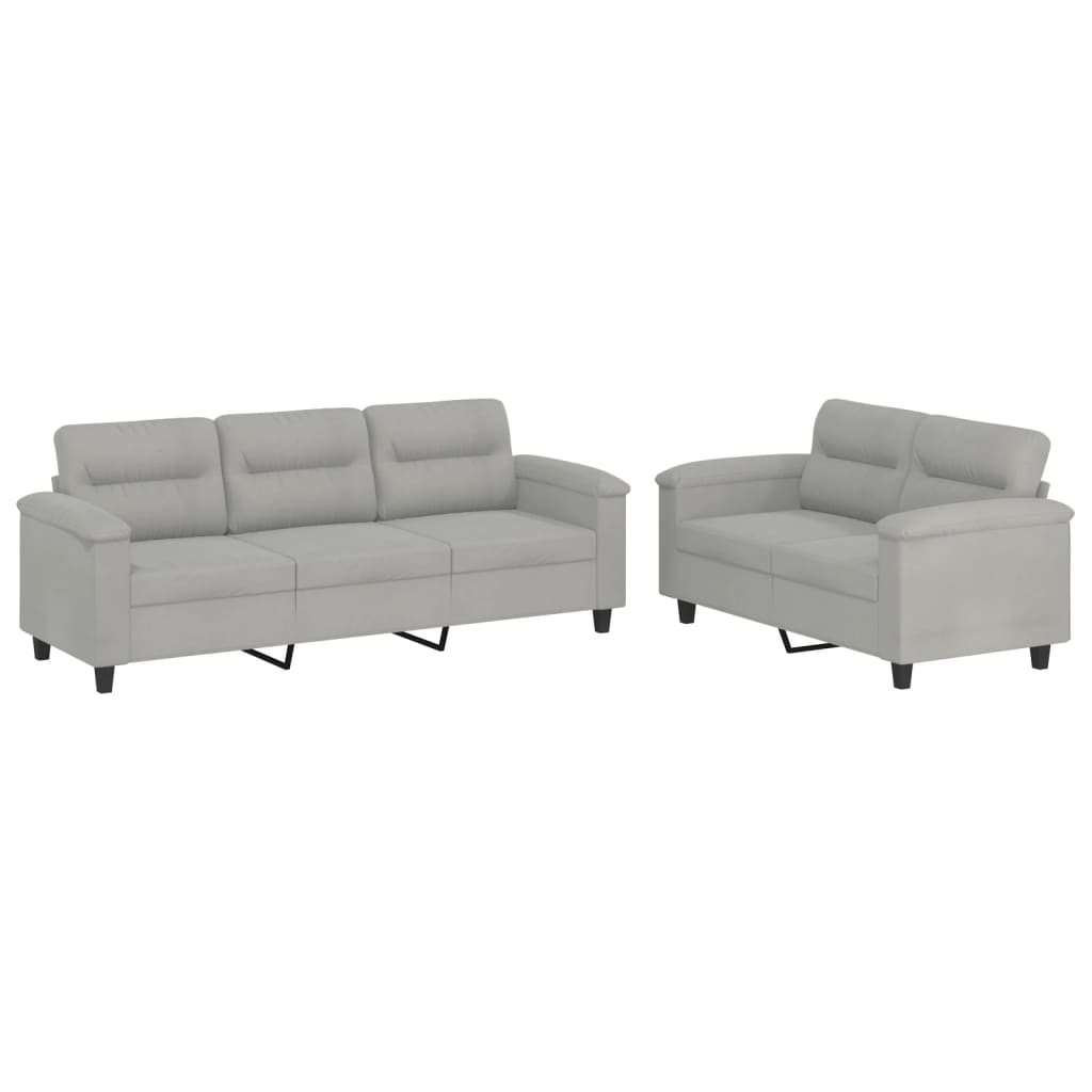 2-dijelni set sofa s jastucima svjetlosivi od mikrovlakana