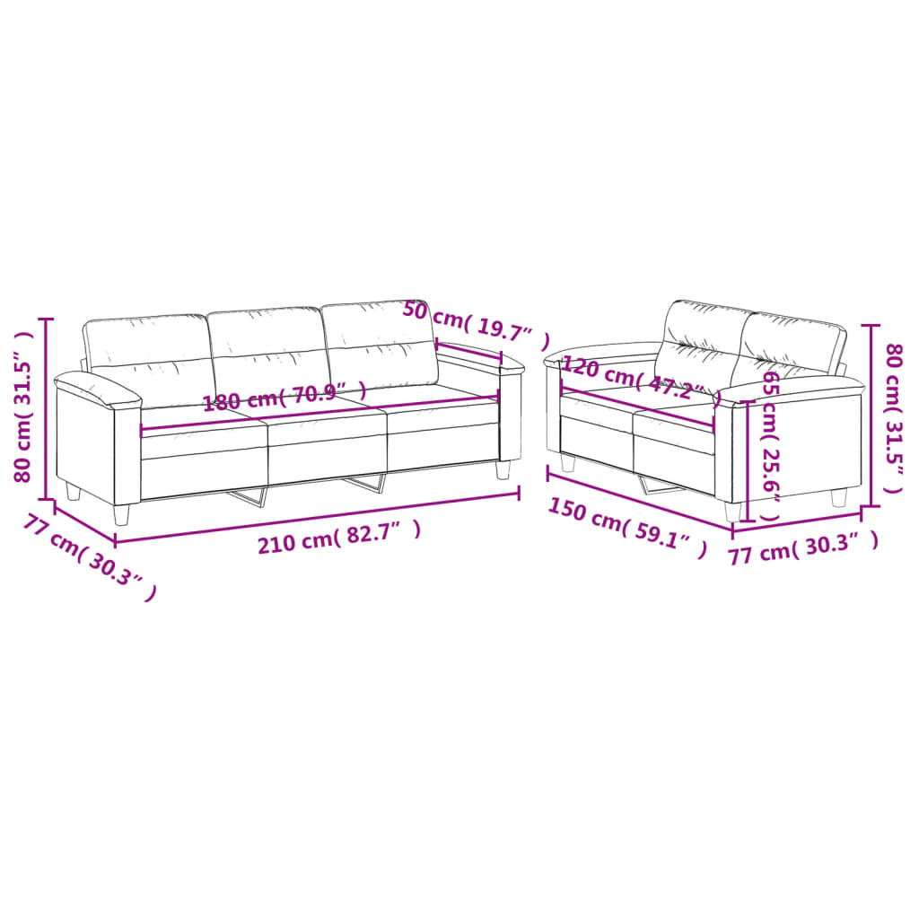 2-dijelni set sofa s jastucima svjetlosivi od mikrovlakana