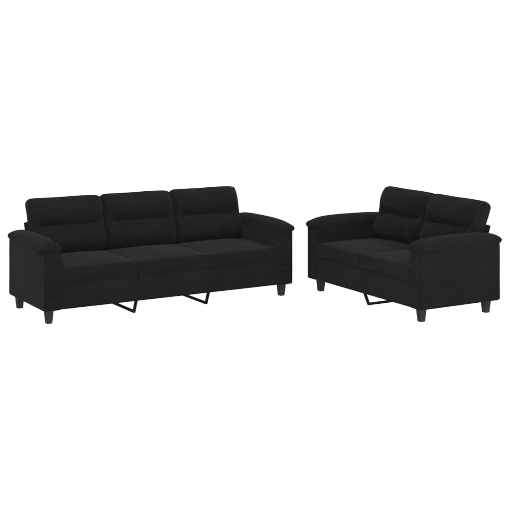 2-dijelni set sofa s jastucima crni od mikrovlakana