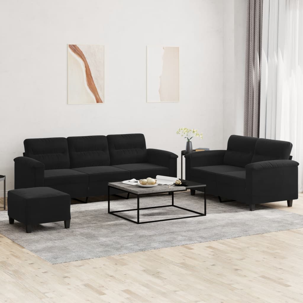 3-dijelni set sofa s jastucima crni od mikrovlakana