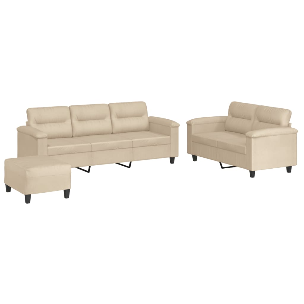 3-dijelni set sofa s jastucima krem od mikrovlakana