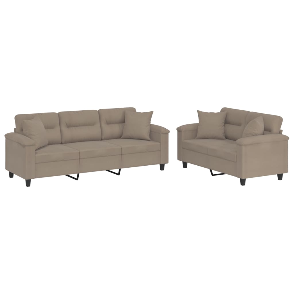 2-dijelni set sofa s jastucima smeđesivi od mikrovlakana