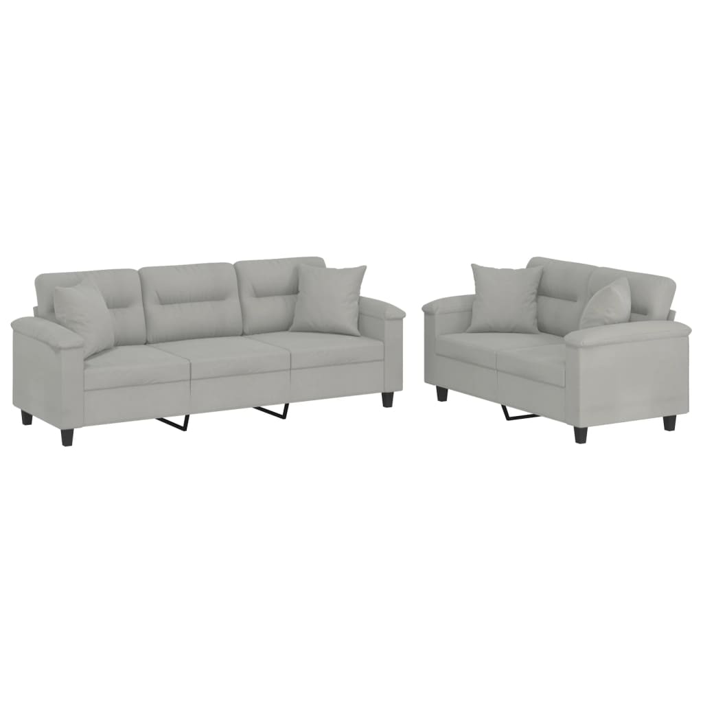 2-dijelni set sofa s jastucima svjetlosivi od mikrovlakana
