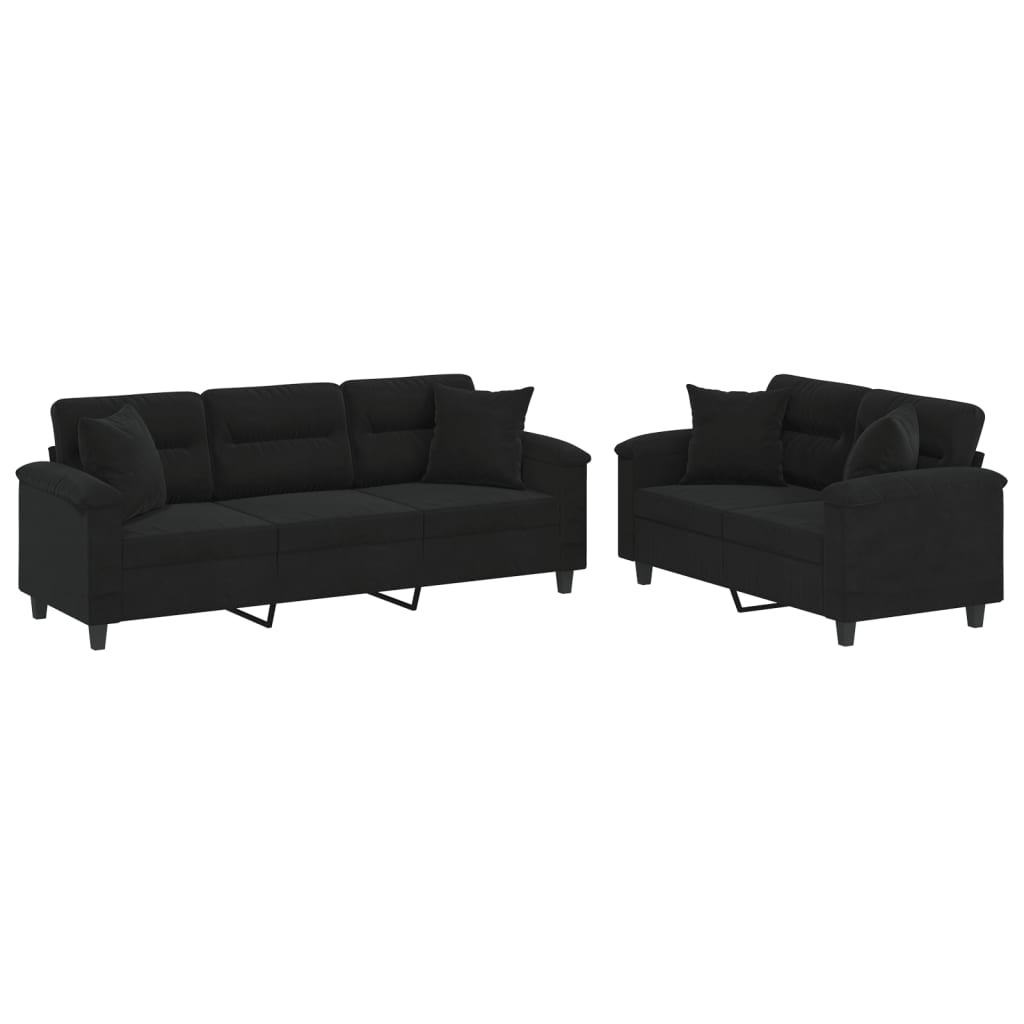 2-dijelni set sofa s jastucima crni od mikrovlakana