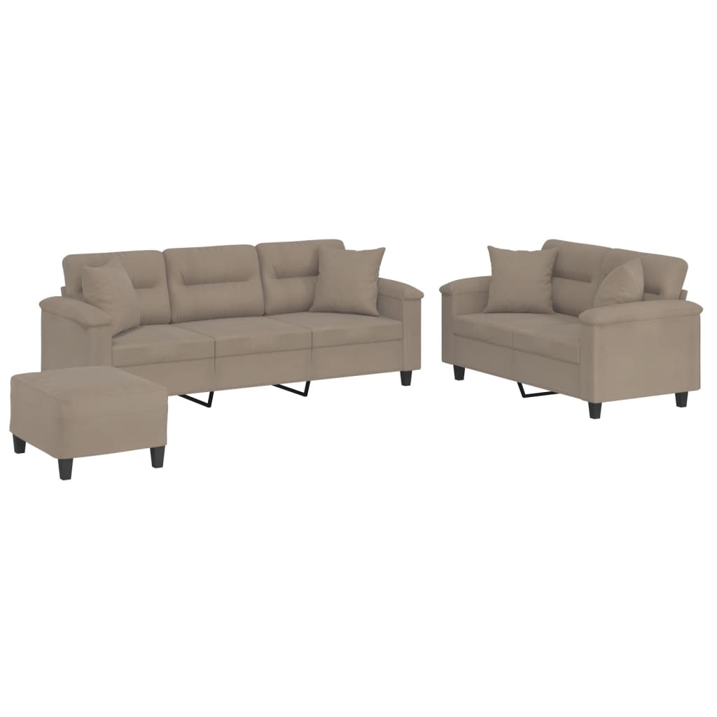 3-dijelni set sofa s jastucima smeđesivi od mikrovlakana