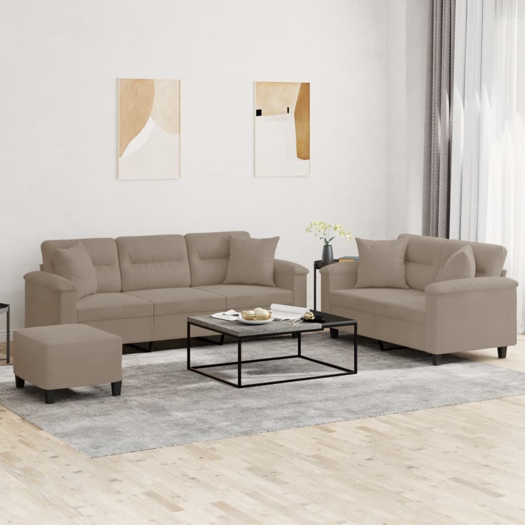 3-dijelni set sofa s jastucima smeđesivi od mikrovlakana