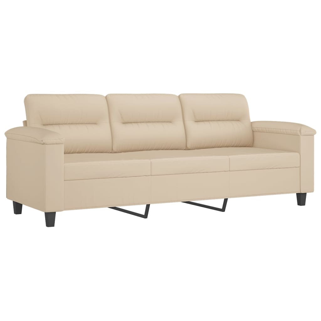 3-dijelni set sofa s jastucima krem od mikrovlakana