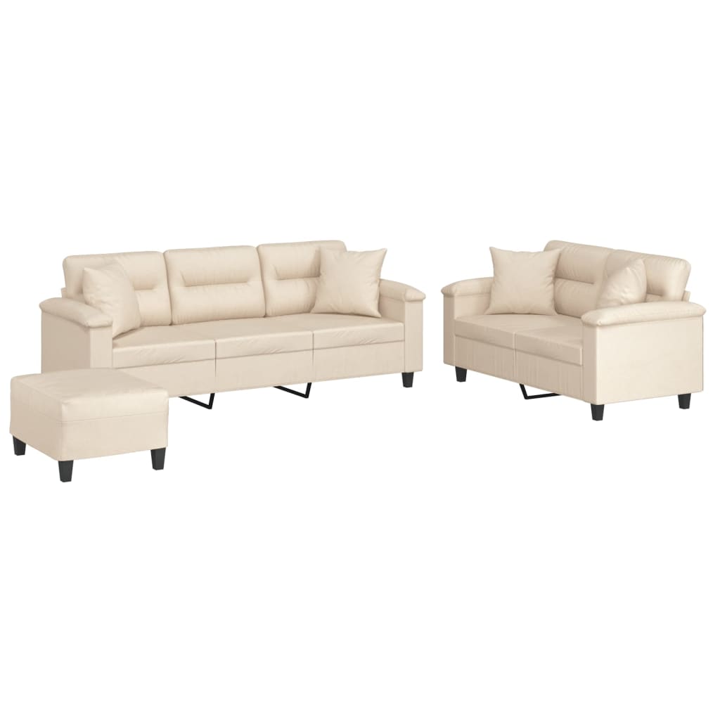 3-dijelni set sofa s jastucima bež od mikrovlakana