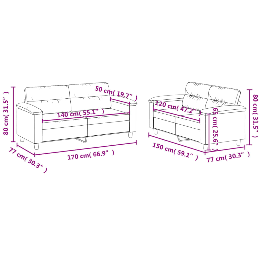 2-dijelni set sofa s jastucima sivi od umjetne kože