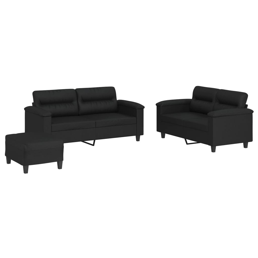 3-dijelni set sofa s jastucima crni od umjetne kože