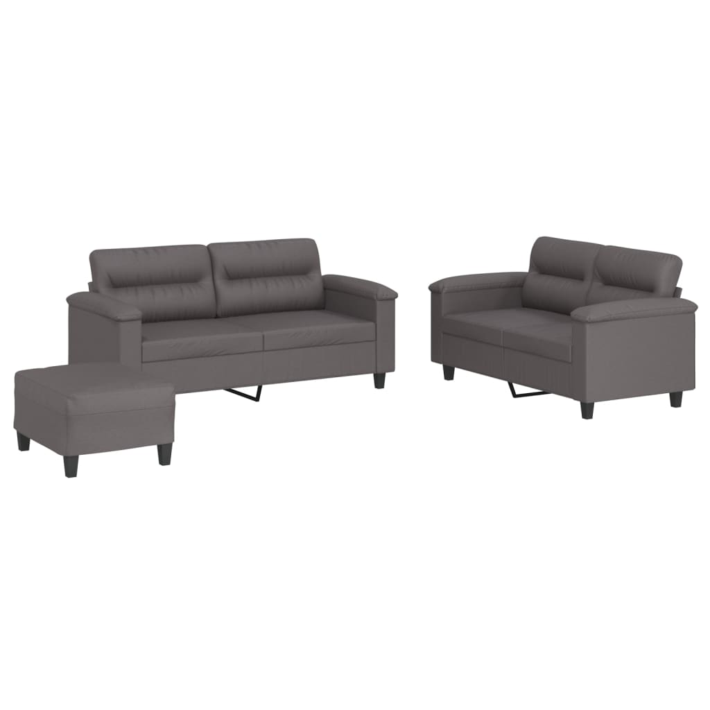 3-dijelni set sofa s jastucima sivi od umjetne kože