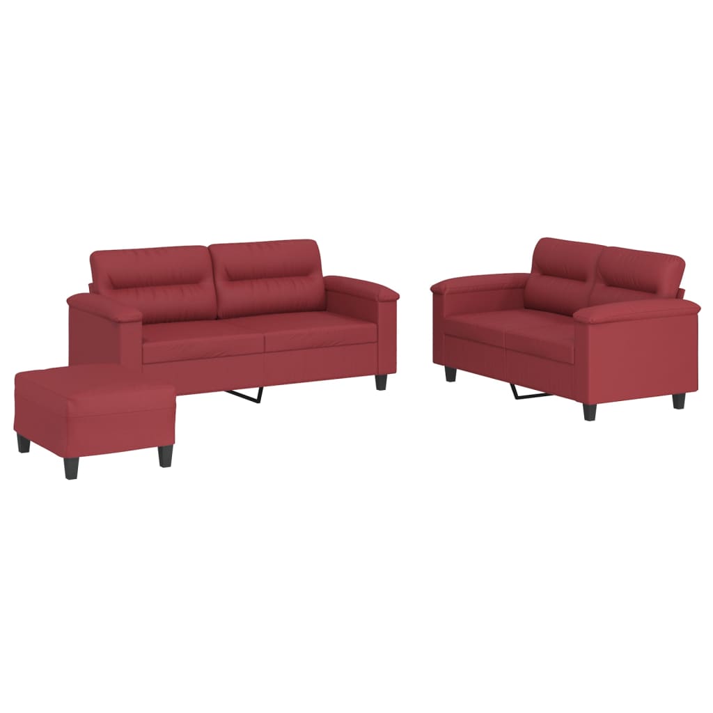3-dijelni set sofa s jastucima boja vina od umjetne kože