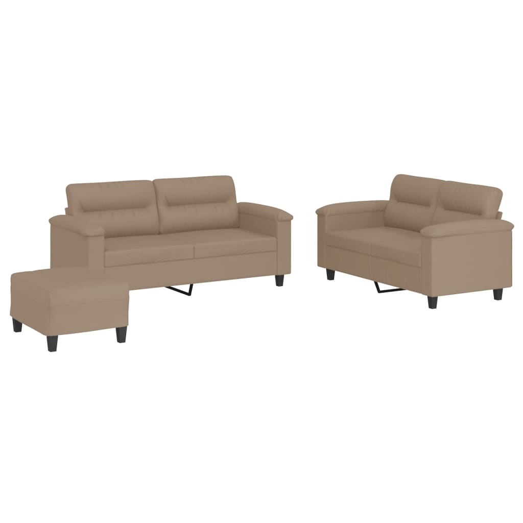 3-dijelni set sofa s jastucima boja cappuccina od umjetne kože
