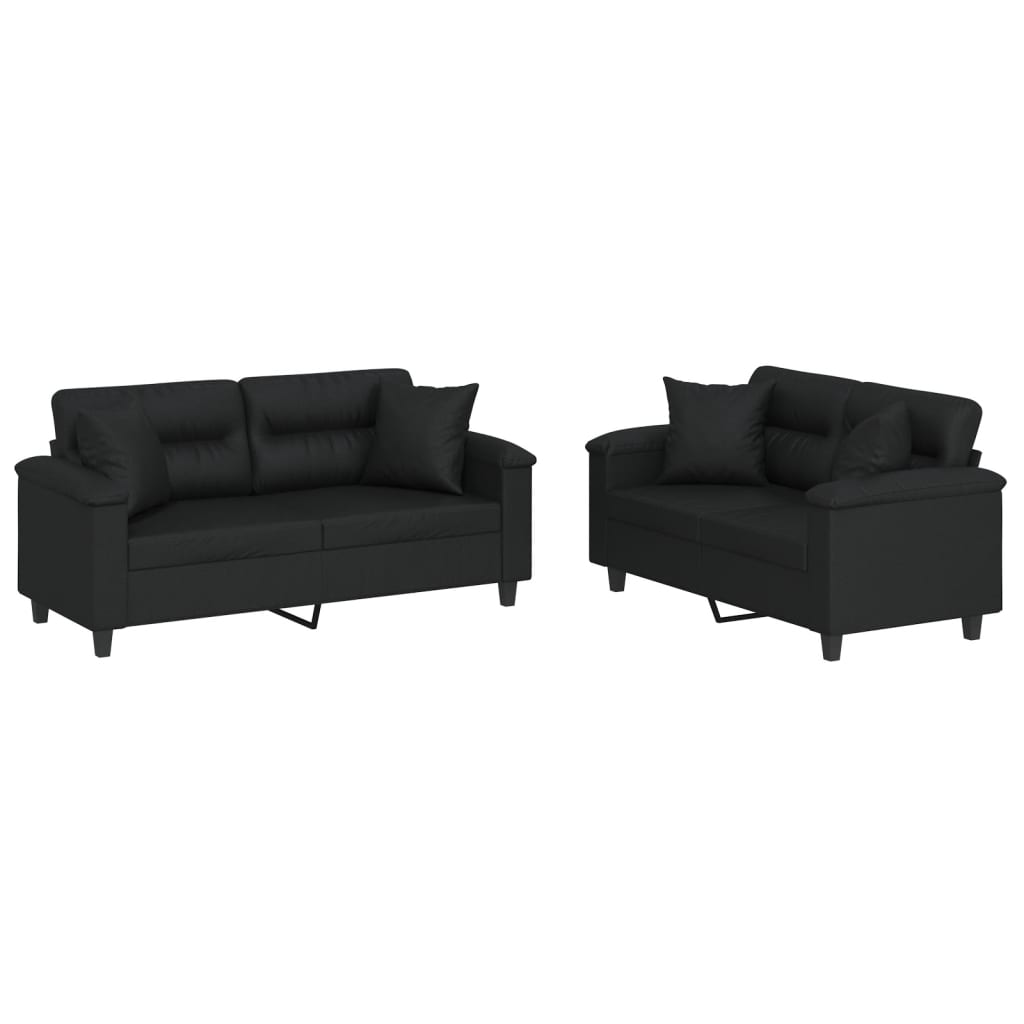 2-dijelni set sofa s jastucima crni od umjetne kože