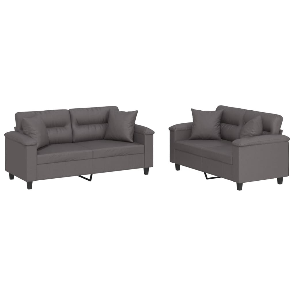 2-dijelni set sofa s jastucima sivi od umjetne kože