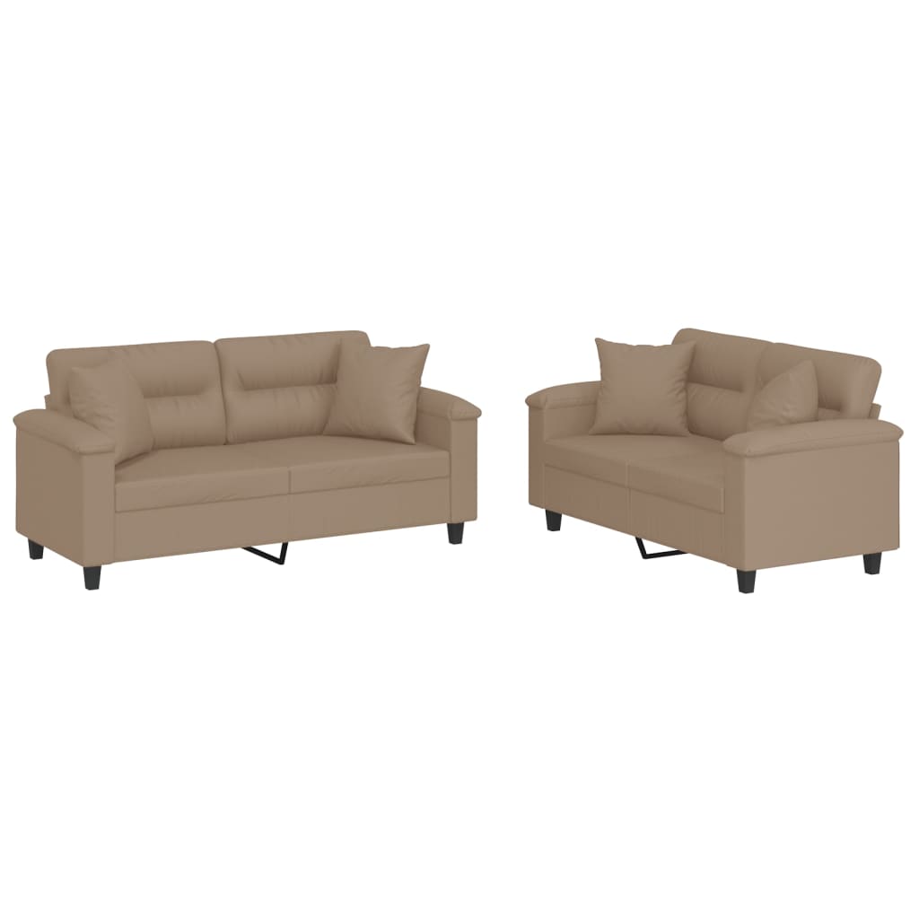 2-dijelni set sofa s jastucima boja cappuccina od umjetne kože