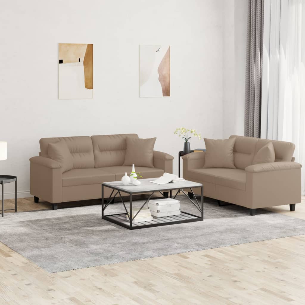 2-dijelni set sofa s jastucima boja cappuccina od umjetne kože