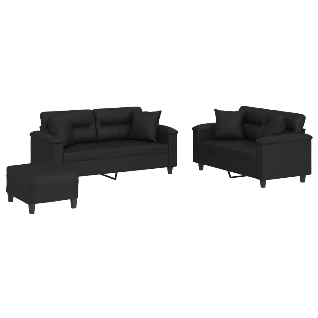 3-dijelni set sofa s jastucima crna od umjetne kože