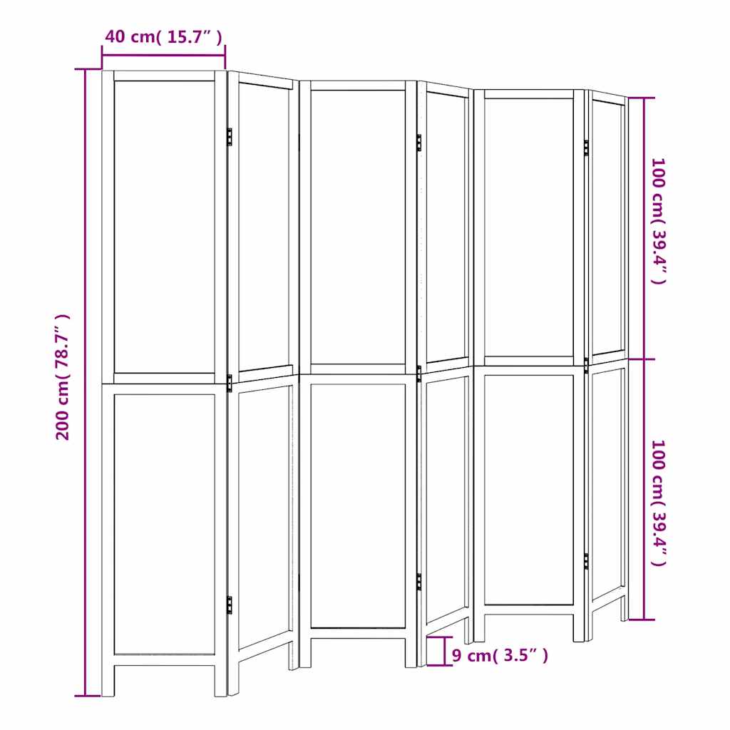 Sobna pregrada s 6 panela bijela od masivnog drva paulovnije
